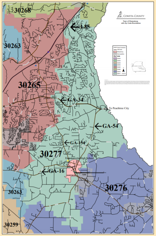 Detailed town map with zip codes